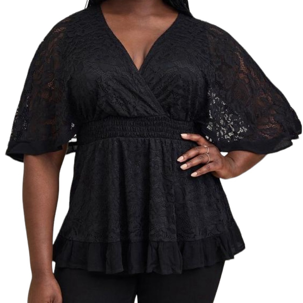 torrid Black Lace Flutter Sleeve Peplum Top